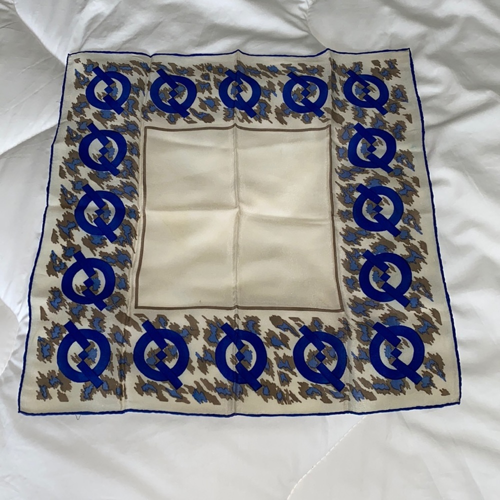 Vintage Blue and White Printed Silk Scarf